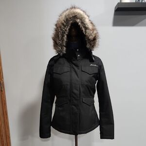 Eddie Bauer Women's Black Ski Jacket with Faux Fur Trim